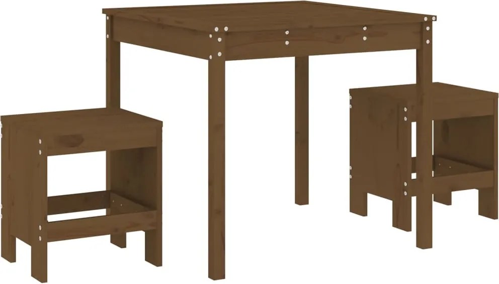 3157706 vidaXL Градински бистро комплект от 3 части, меденокафяв, бор масив