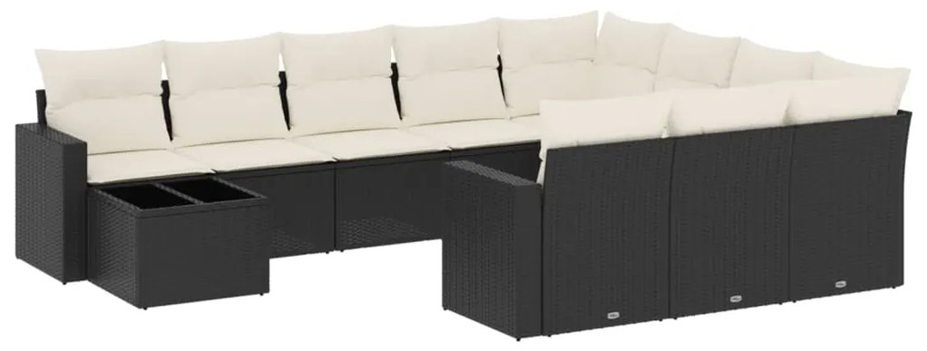 3251863 vidaXL Градински комплект диван с възглавници 11 части черен полиратан