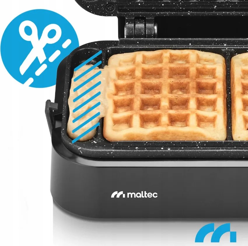 Вафелник MalTec 1200 W – за 2 големи вафли, регулируема температура, мраморна незалепваща повърхност