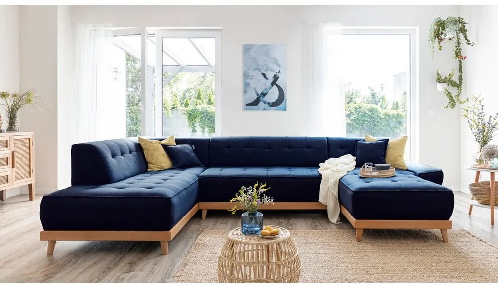 Морскосин U-образен разтегателен диван, ляв ъгъл Dazzling Daisy - Miuform