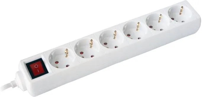 COMMEL Разклонител с копче БЯЛ 6x2P+E с кабел 1.4 метра / 1.0mm2  - C0838