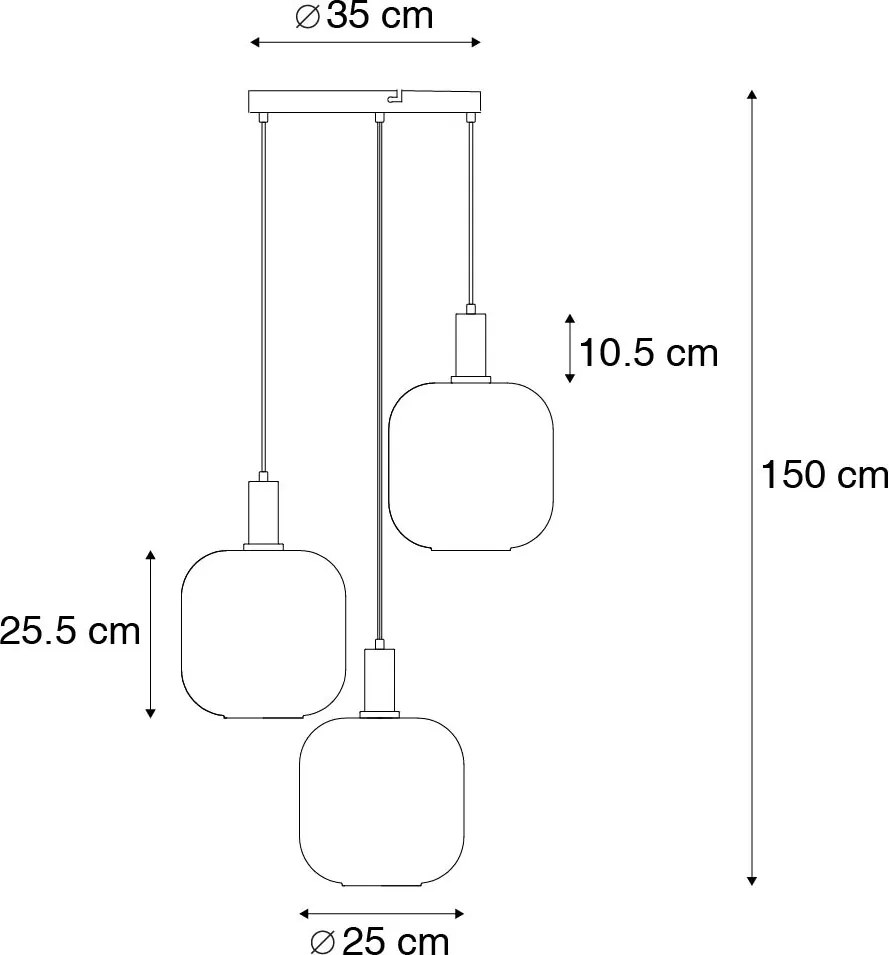 Висяща лампа черна със златно и димно стъкло, вкл. 3 PUCC - Zuzanna