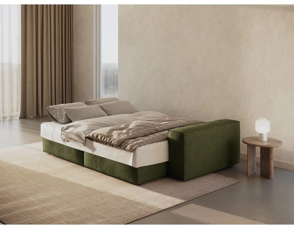 Тъмнозелен разтегателен диван от букле 247 cm Jodie – Micadoni Home