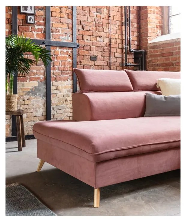 Светлорозов кадифен U-образен ъглов разтегателен диван (ляв ъгъл) Sweet Harmony - Miuform