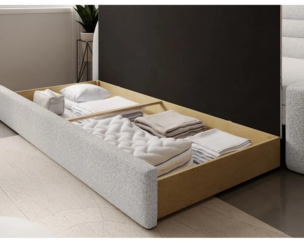 Кремав разтегателен диван с място за съхранение от букле ляв ъгъл 223 cm Fabillo – ELTAP