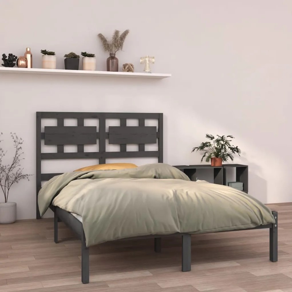 3105672 vidaXL Рамка за легло, сива, дърво масив, 150x200 cм, King Size