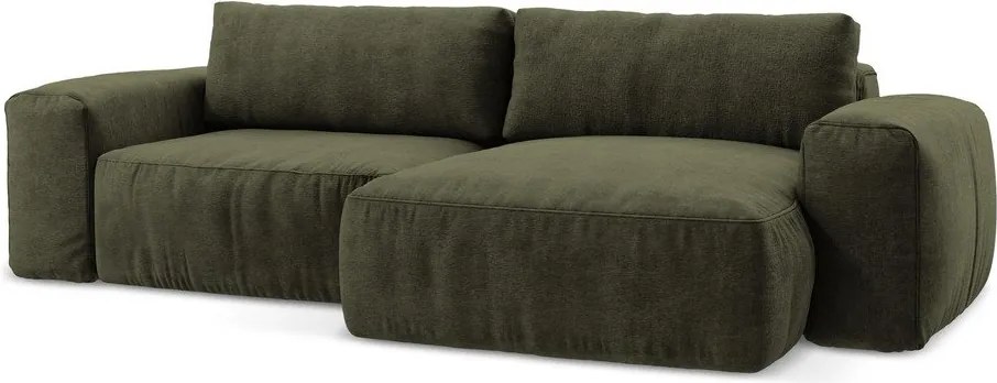 Зелен шенилов сгъваем ъглов диван (десен ъгъл) Kuki – Makamii