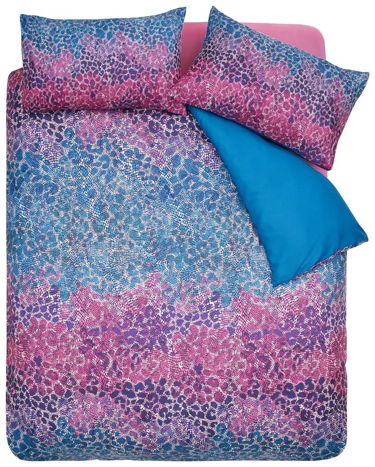 Синьо -розово двойно удължено спално бельо от микросатен 230x220 cm Animal Print – Catherine Lansfield