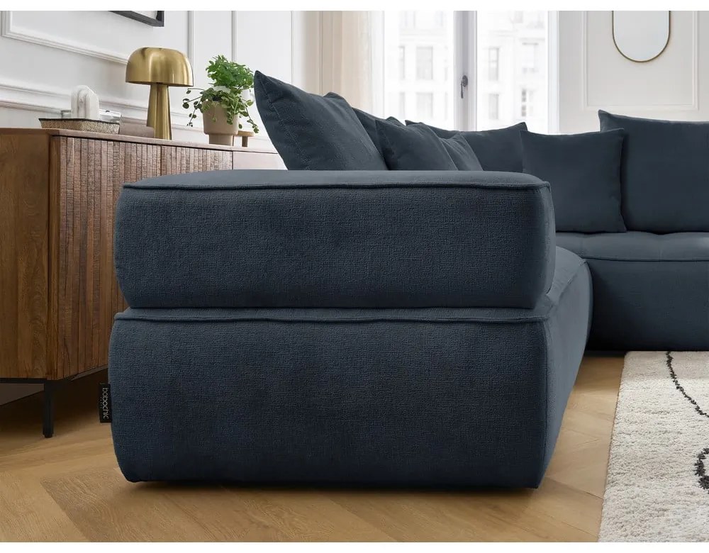 Тъмносин шенилов ъглов диван (десен ъгъл/L форма) Whesley – Bobochic Paris