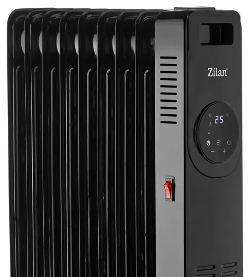 Маслен радиатор Zilan ZLN8416, 2000 W, 9 ребра, 3 степени, Дистанционно управление, Термостат, Черен