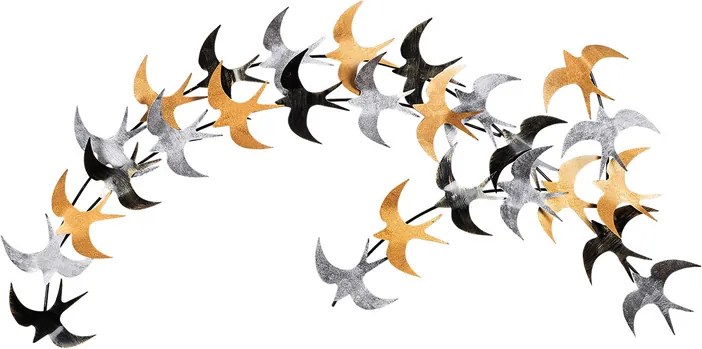Метално стенна изкуство Birds в черен - бронзов - сребърен цвят 137x1.5x62см.