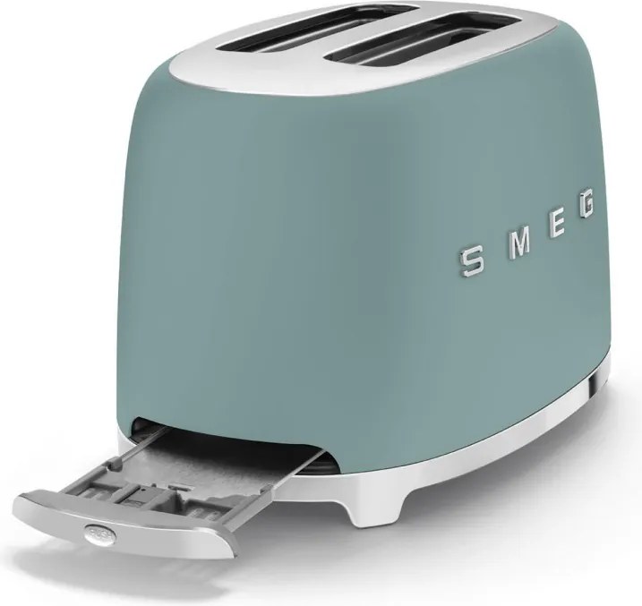 Тостер за хляб SMEG 50's Style TSF01EGMEU, 950W, 2 филии, 6 нива, Тавичка за трохи, Вграден кабел, Неръждаема стомана, Изумрудено зелен
