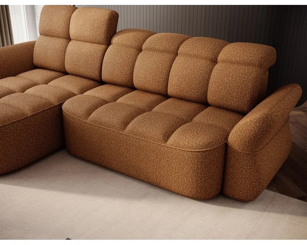 Жълт/кафяв кадифен сгъваем/с място за съхранение ъглов диван (ляв ъгъл) Beneth – ELTAP