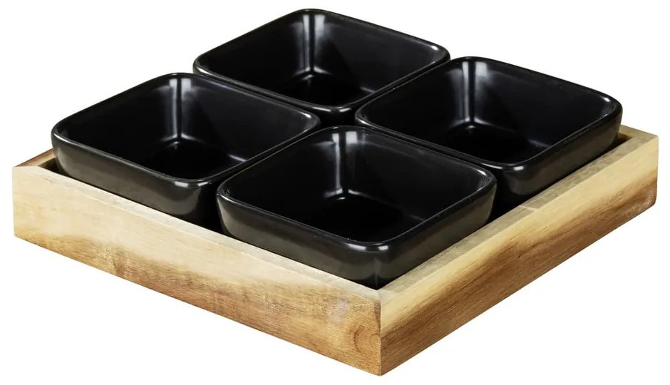 Черни керамични купи за сервиране в комплект от 4 части с поднос Elo - Wenko