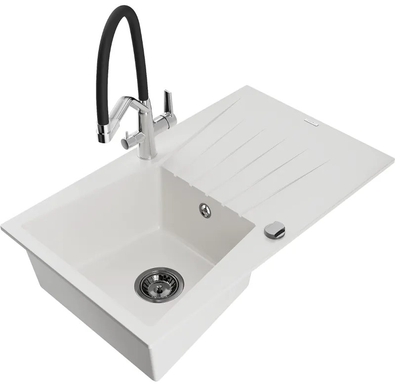 Mexen Cesar гранитна мивка с едно корито с отцедник и кухненски смесител Duo,