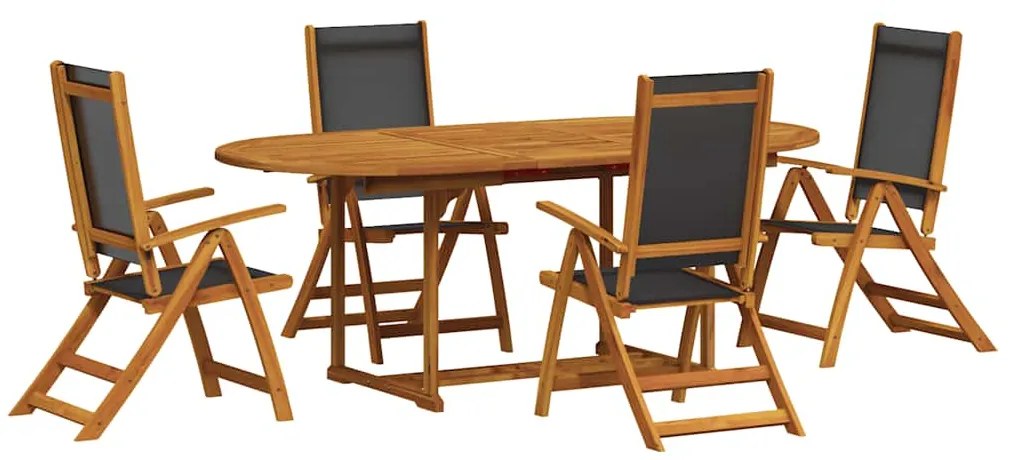 3279258 vidaXL Градински трапезен комплект, 5 части, акация масив и textilene