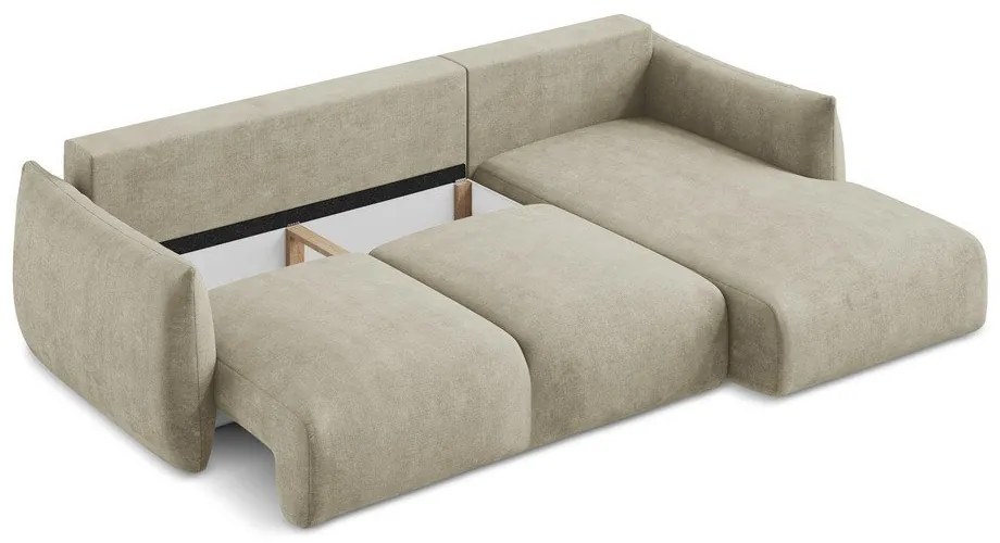 Бежов шенилов сгъваем ъглов диван (десен ъгъл) Leila – Makamii