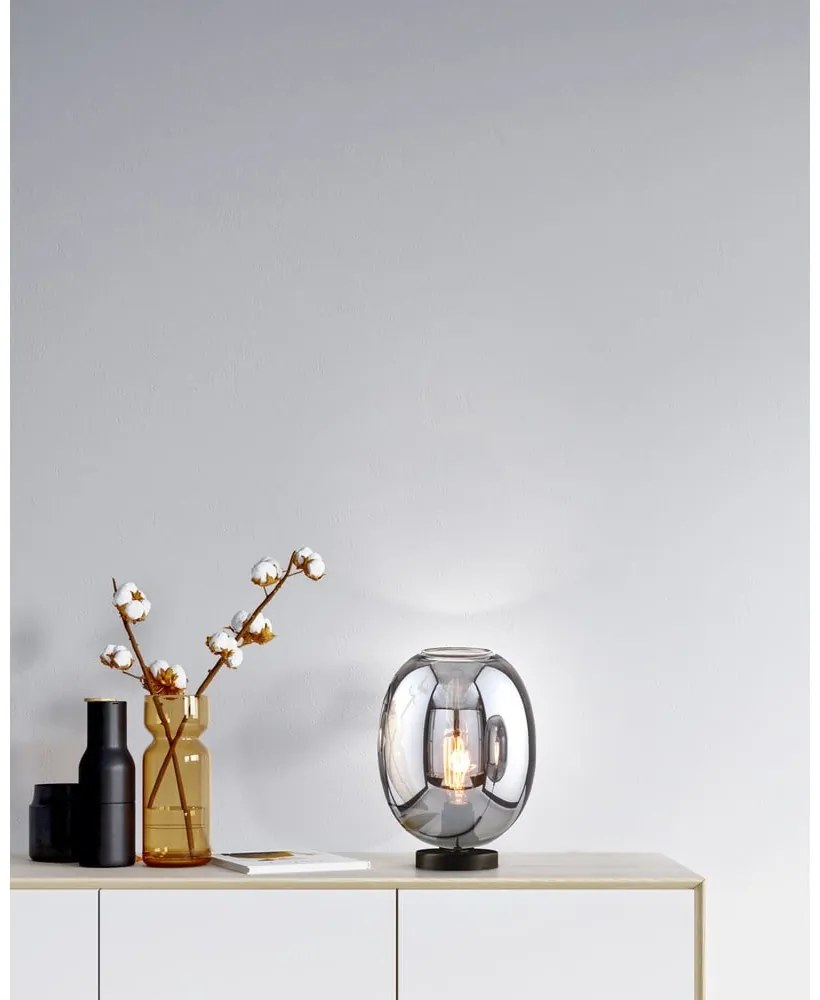 Черна настолна лампа със стъклен абажур (височина 27 cm) Nayla – Fischer & Honsel