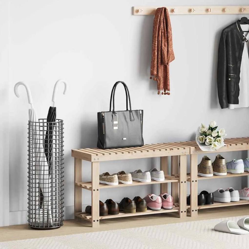 241067 vidaXL 2-в-1 етажерка за обувки с пейка, ела масив