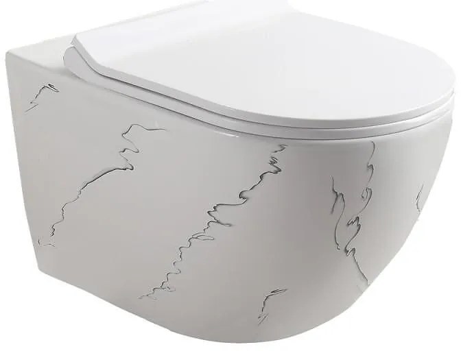 Конзолна тоалетна чиния ICC 4937 MARBLE, седалка и капак, порцелан, бял, 49x37x37см