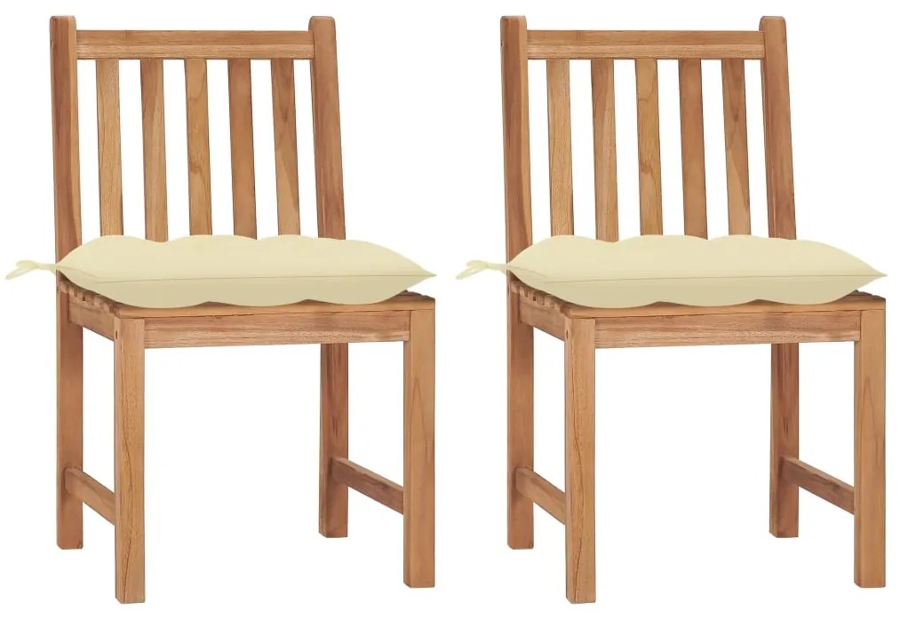 3062933 vidaXL Градински столове, 2 бр, с възглавници, тиково дърво масив