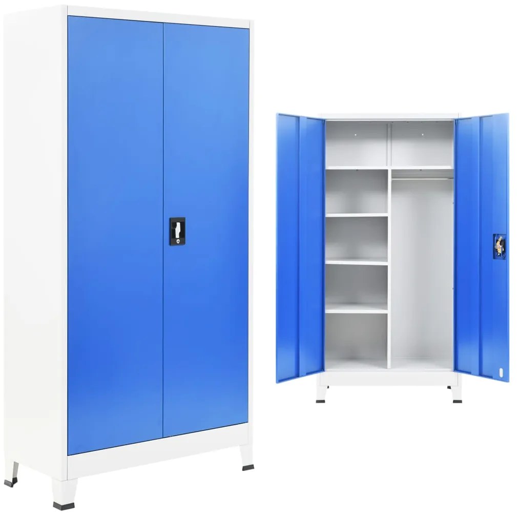 245980 vidaXL Заключващ се шкаф с 2 врати, метал, 90x40x180 cм, сиво и синьо