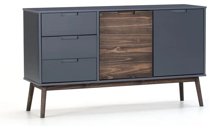 Антрацитен/тъмнокафяв нисък боров скрин 140x80 cm Nussa - Marckeric