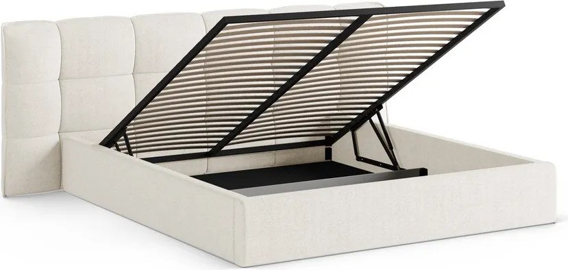 Двойно легло тапицирано с място за съхранение и включена подматрачна рамка в цвят слонова кост 160x200 cm Eric – Micadoni