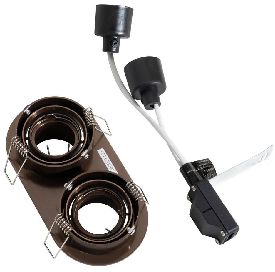 Кръгъл вграден прожектор тъмен бронз GU10 35mm накланящ се 2-светлинен - Installa