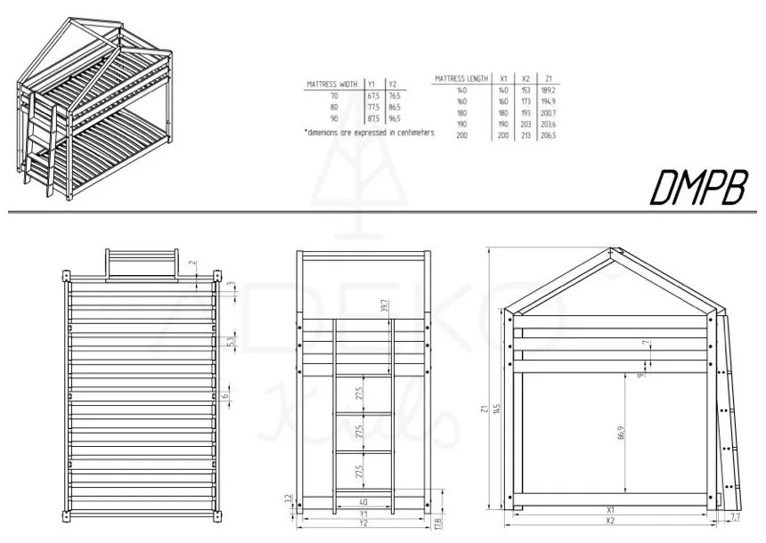 Двуетажно легло от борова дървесина в естествен цвят 80x200 cm Mila DMPB - Adeko