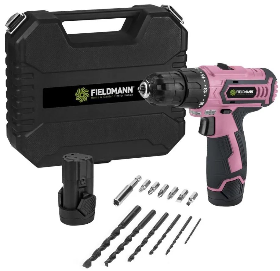Fieldmann - АКУ бормашина 12V 1300 mAh розово/черно с аксесоари