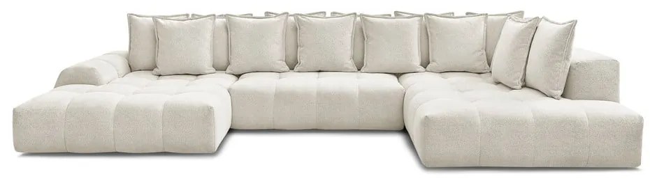 Бял шенилов сгъваем/с място за съхранение ъглов диван (десен ъгъл/U форма) Everest – Bobochic Paris