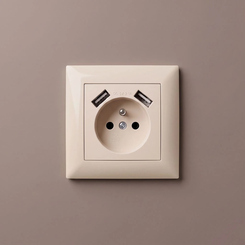 Единичен контакт със заземяване + 2x USB-A OSTE JNH003-G Beige