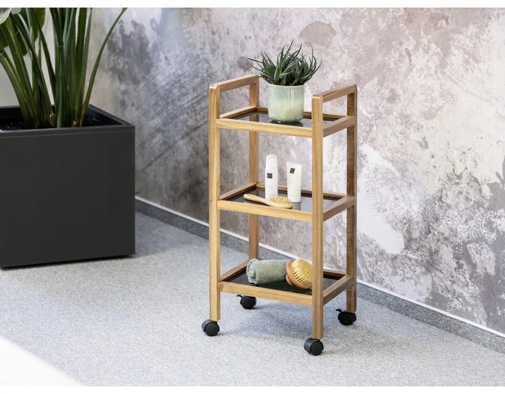 Рафт за баня от масивна акация в черен и естествен цвят 35x76,5 cm Fondi – Wenko