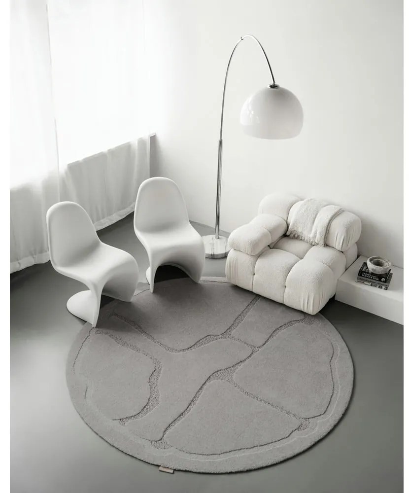 Сив вълнен кръгъл килим ø 160 cm Morphic Organica – Agnella