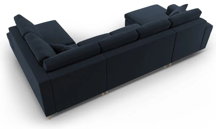 Тъмносин кадифен разтегателен ъглов диван с място за съхранение (десен ъгъл/U форма) Kyoto – Cosmopolitan Design