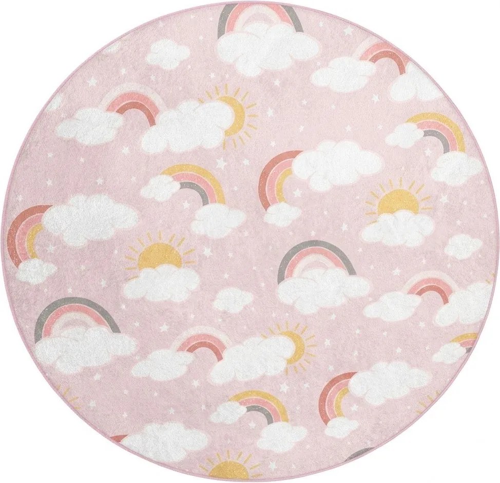 Розов детски килим подходящ за пране ø120 cm Rainbow World – Mila Home