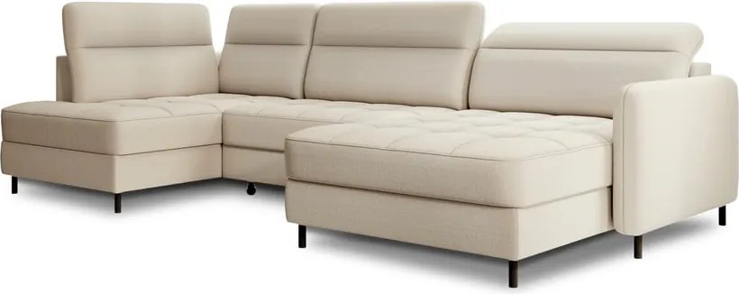 Бежов кадифен разтегателен ъглов диван с място за съхранение (ляв ъгъл U форма) Berrto – ELTAP