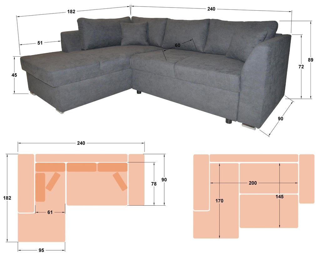 Разтегателен ъглов диван Тоскана S