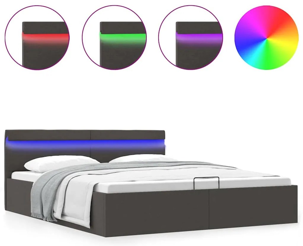 285604 vidaXL Легло с повдигащ механизъм и LED тъмносиво текстил 160x200 см