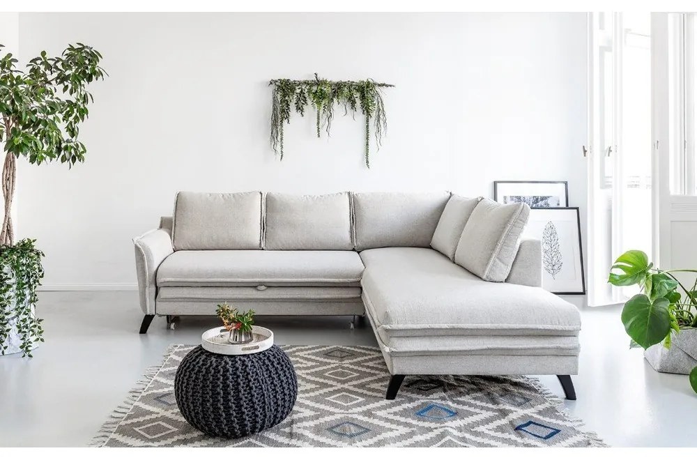 Светлобежов ъглов разтегателен диван десен ъгъл Charming Charlie - Miuform