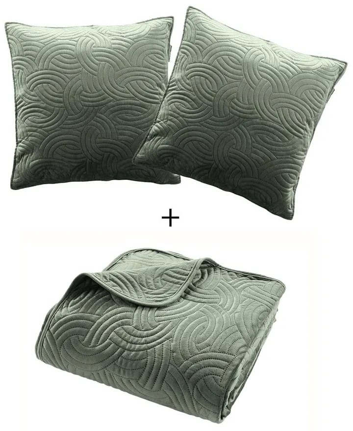 Зелено комплект шалте и калъфка за възглавница 220x240 cm Solange – douceur d'intérieur