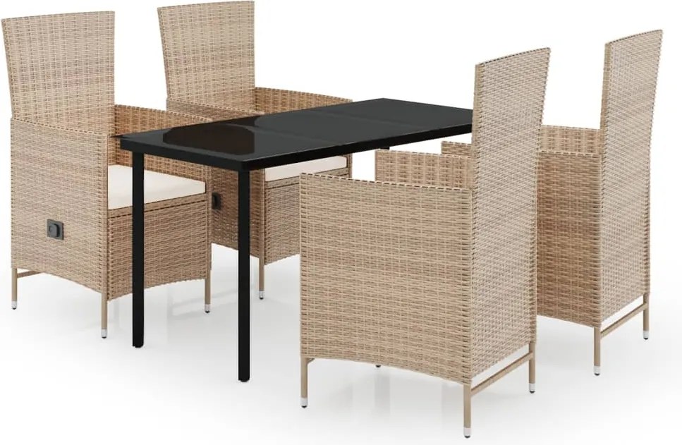 3099439 vidaXL Градински трапезен комплект от 5 части с възглавници, бежово