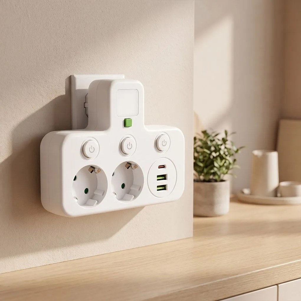 Разклонител 2 Контакта + 2x USB-A + USB-C JNH017 White