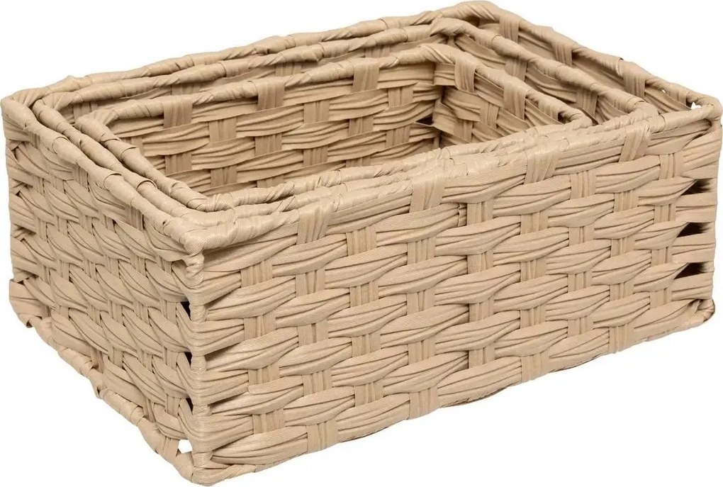 Комплект от 3 коша за съхранение 5five Tresse, PE, Високи, Бежови