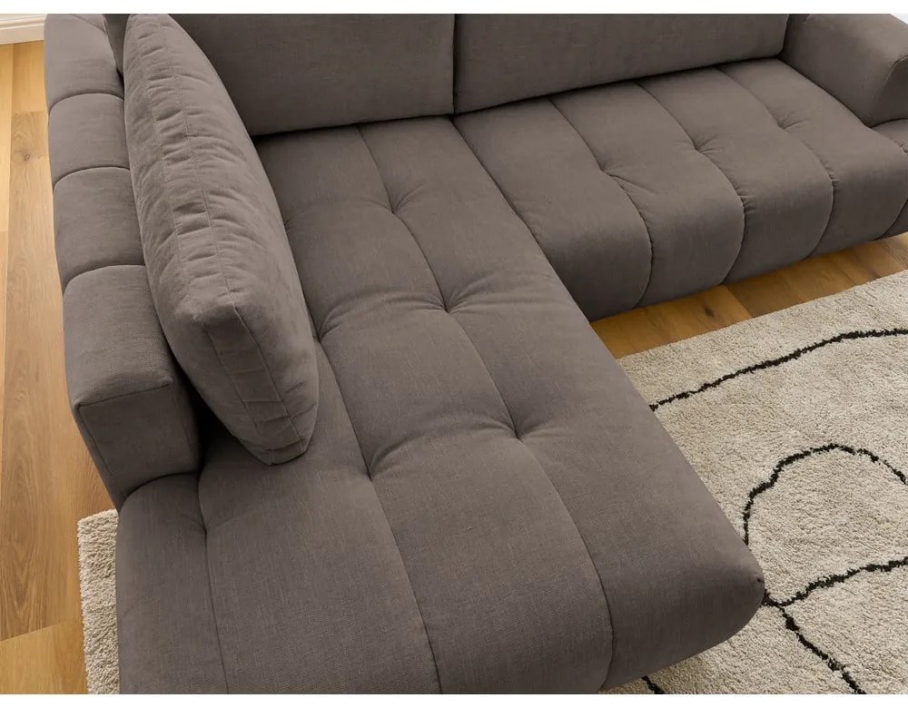 Кафяво-сив сгъваем/с място за съхранение ъглов диван (ляв ъгъл/L форма) Fuji – Bobochic Paris