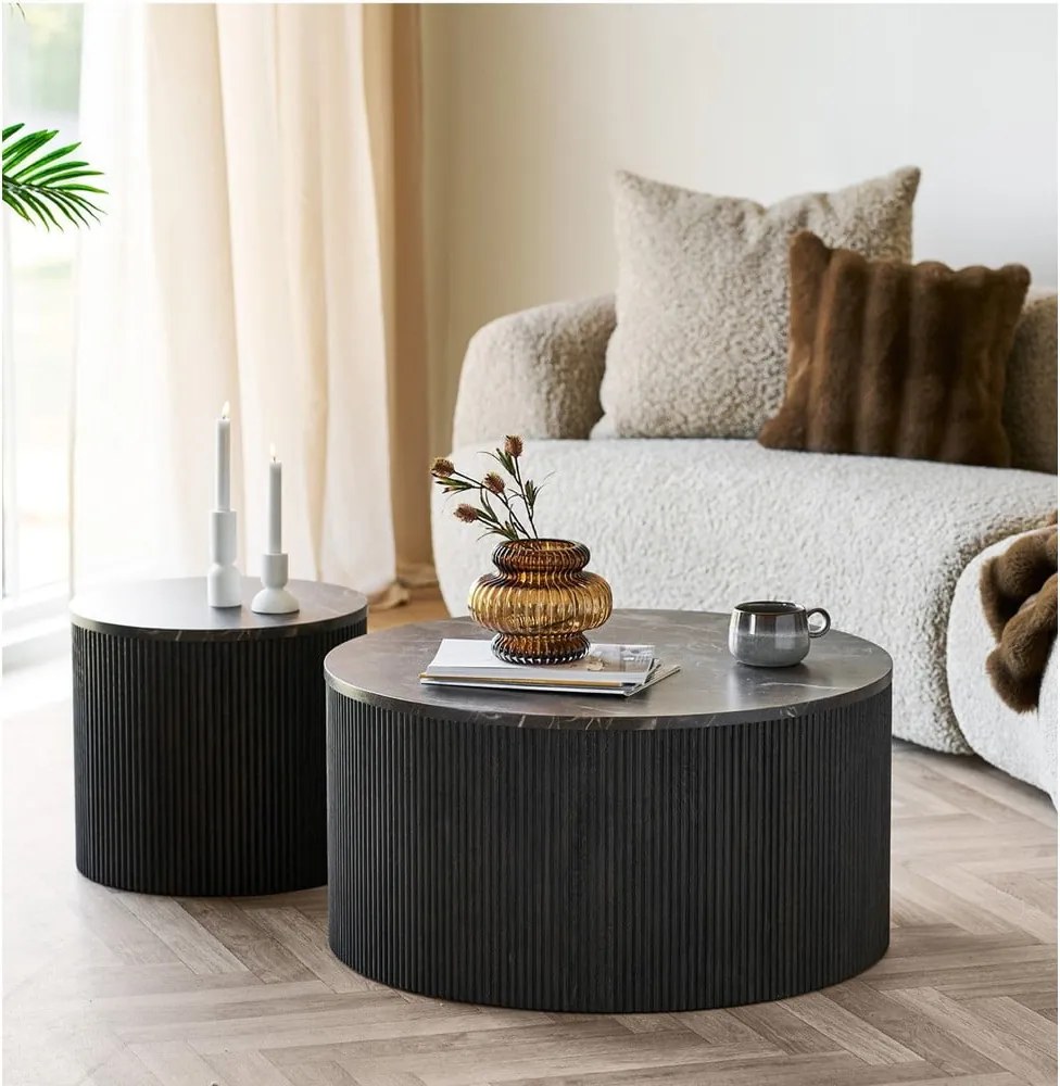 Тъмнокафява кръгла масичка за кафе с плот от имитация на мрамор ø 80 cm Rota – House Nordic