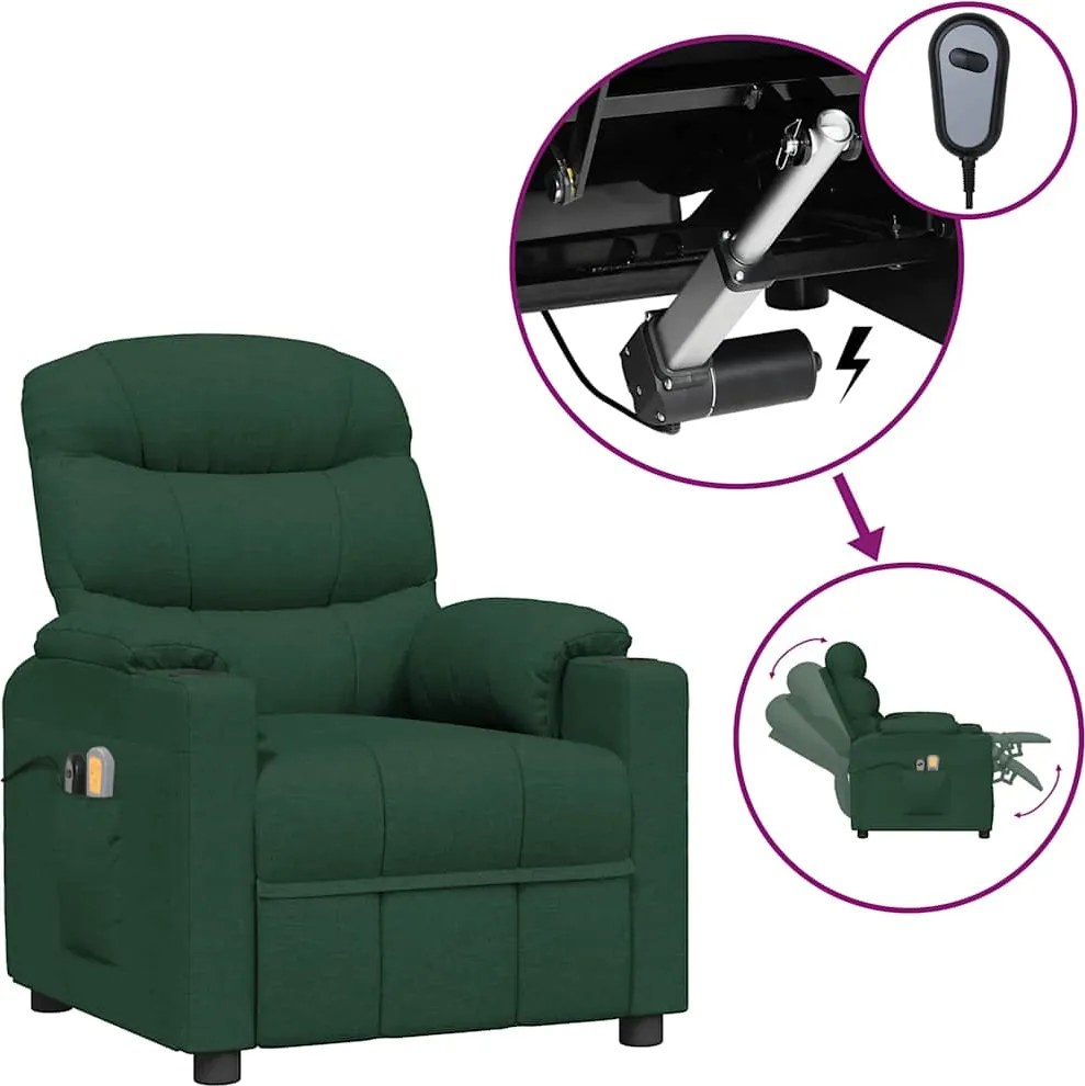 3143509 vidaXL Електрически масажен стол, тъмнозелен, текстил