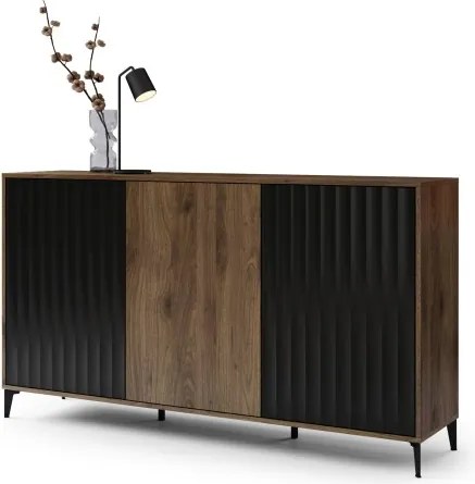 Скрин РИМИНИ К-182 Елегантен Орех/Черно - МОДЕРЕН ШКАФ С НАБРАЗДЕНИ ФРОНТОВЕ