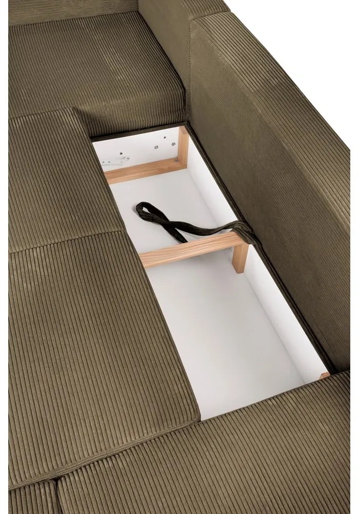 Зелен сгъваем ъглов диван от рипсено кадифе (десен ъгъл/"U" форма) Tori – Bonami Selection